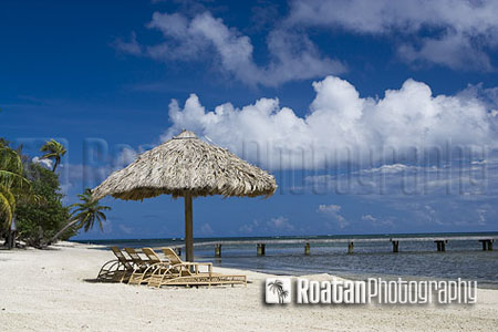 thatch palapa on tropical caribbean beach stock photo