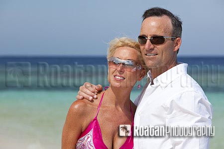 Portrait of adult couple on beach stock photo