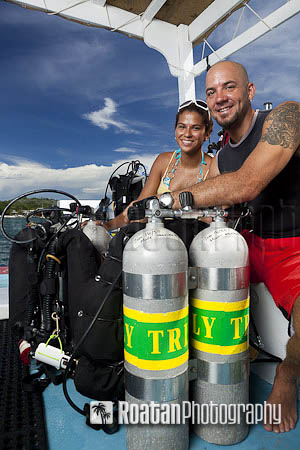Technical Divers preparing for scuba dive stock photo